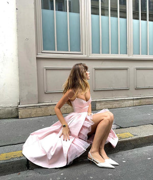Bustier A Line Mesh Detail Midi Dress Pink