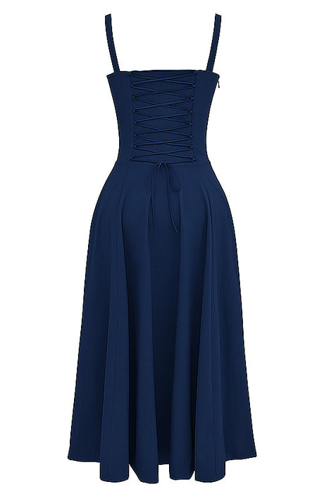 Bustier Corset A Line Midi Dress Navy Blue