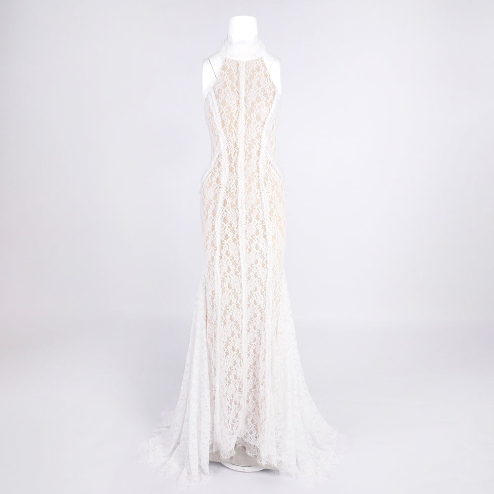 Aurohaya Tatiana Halter Backless Maxi Dress White
