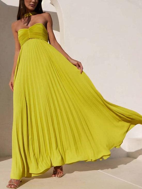 Aurohaya Exquisite Princess Pleated Off-the-shoulder Party Maxi Dress