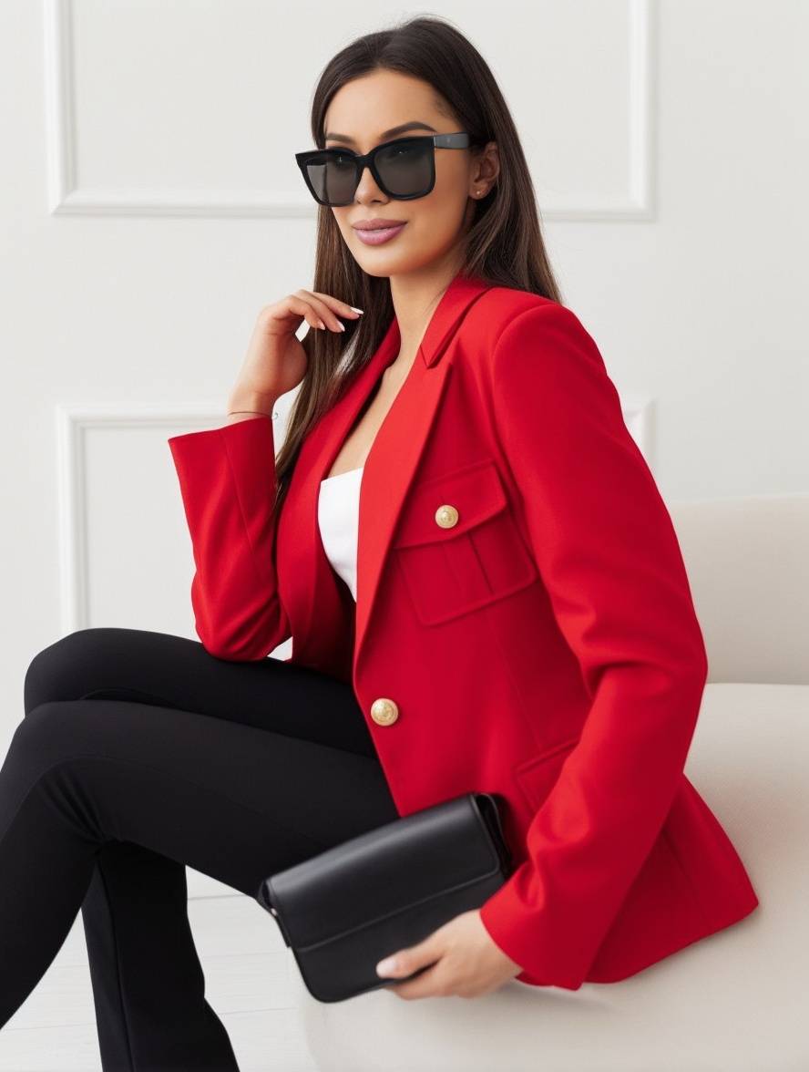 Aurohaya Women's Solid Color Blazer with Pockets Long Sleeves Elegant Casual Fashion Jacket