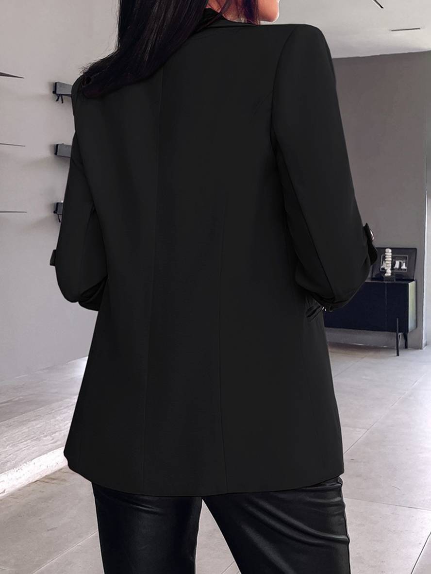 Aurohaya Solid Color Blazer for Women Long Sleeve Buttoned Polyester Elegant Casual Fashion Jacket