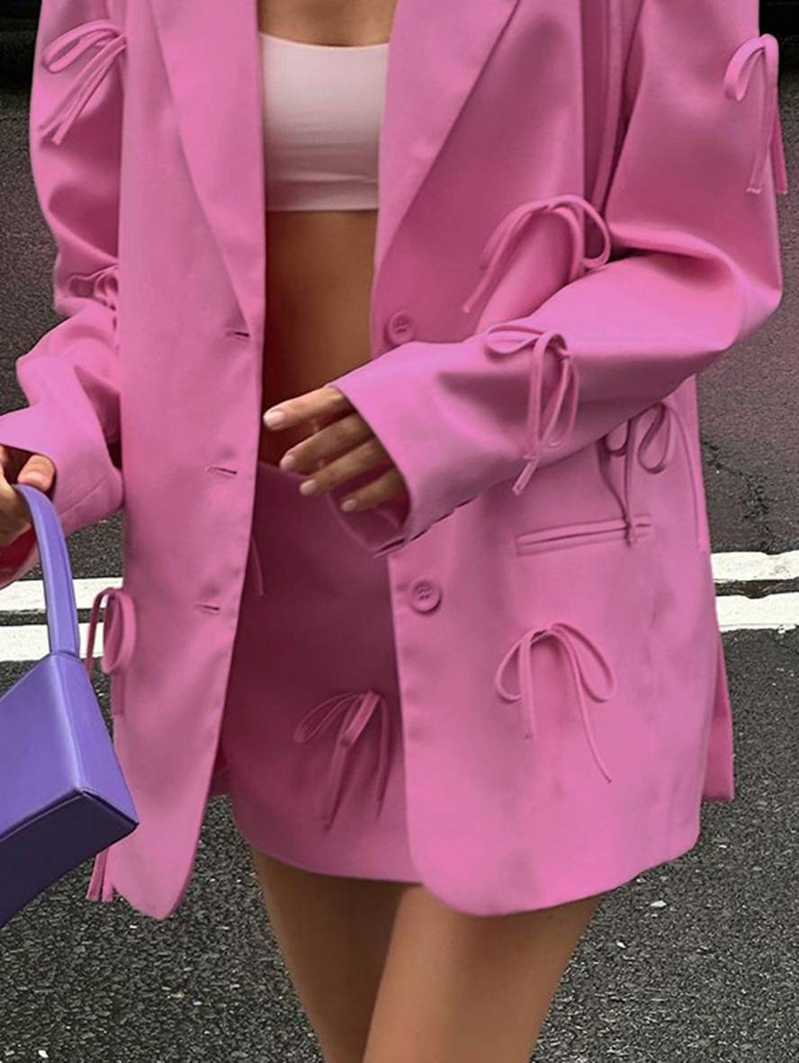 Aurohaya Double-Breasted Solid Blazer for Women Long-Sleeve with Pockets, Oversized Polyester-Spandex Jacket