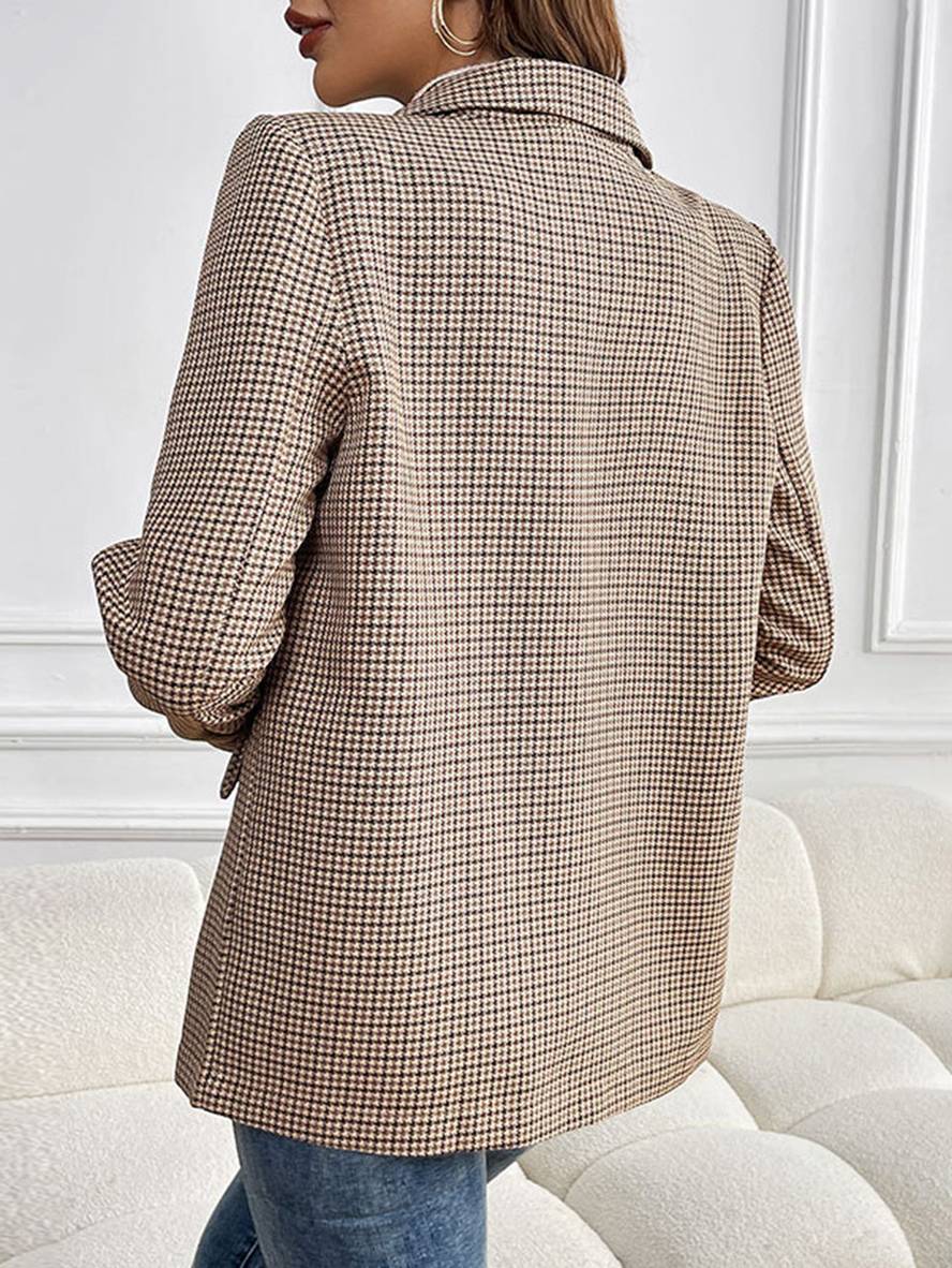 Aurohaya Women's Elegant Plaid Blazer with Buttons and Pockets Long Sleeve Casual Jacket