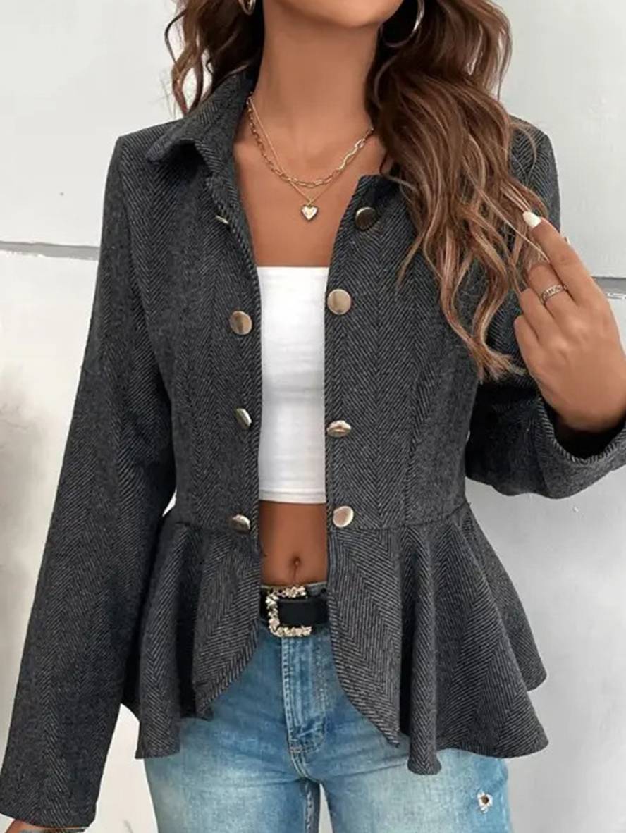 Aurohaya Chevron Peplum Double-Breasted Blazer for Women