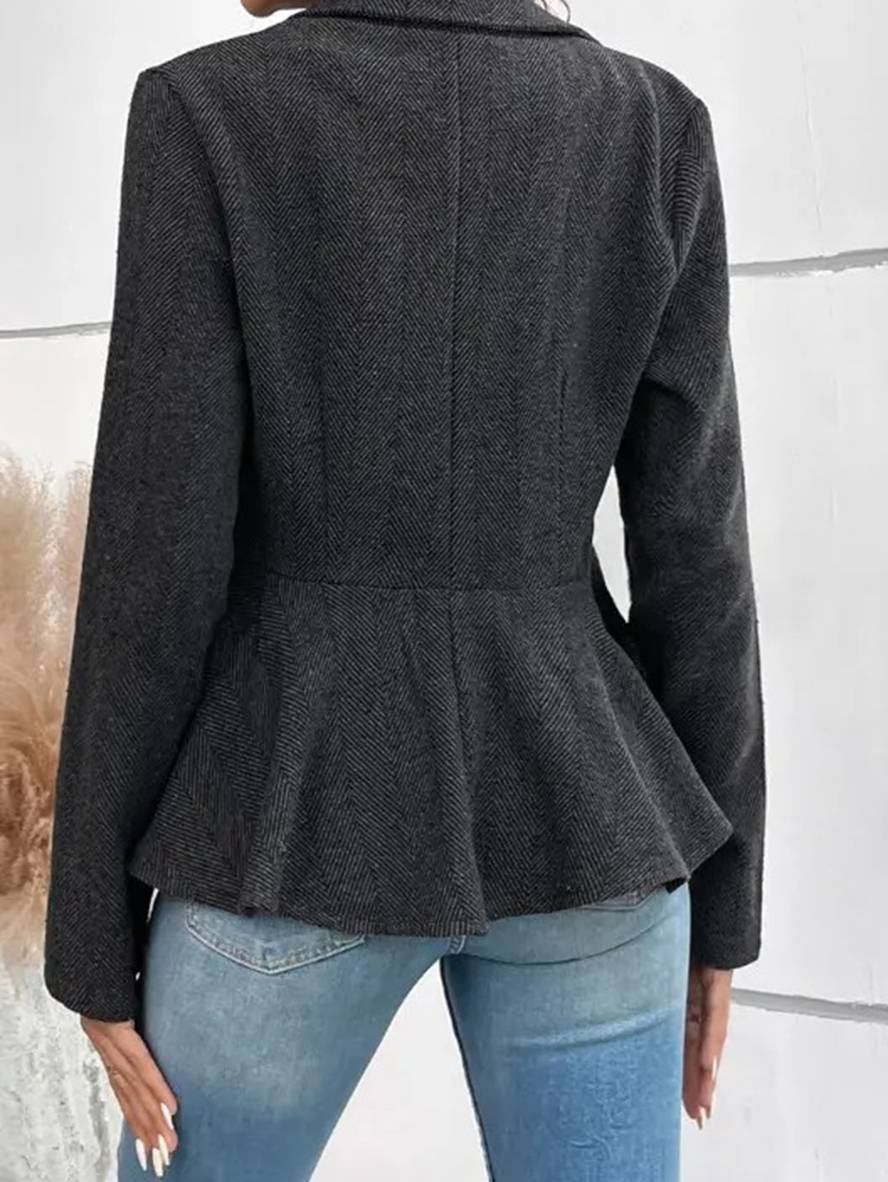 Aurohaya Chevron Peplum Double-Breasted Blazer for Women