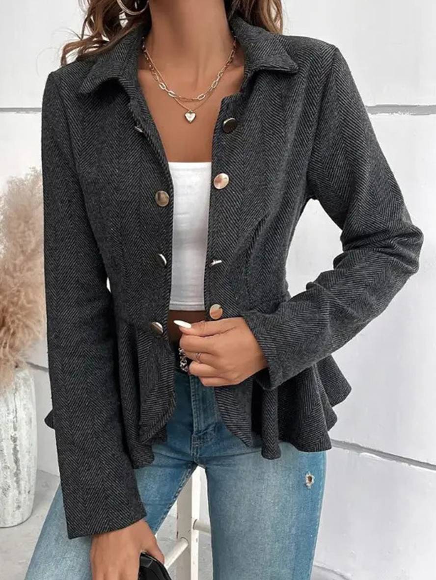 Aurohaya Chevron Peplum Double-Breasted Blazer for Women