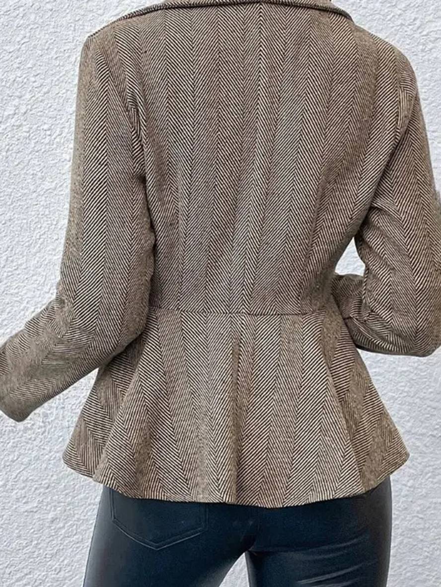 Aurohaya Chevron Peplum Double-Breasted Blazer for Women