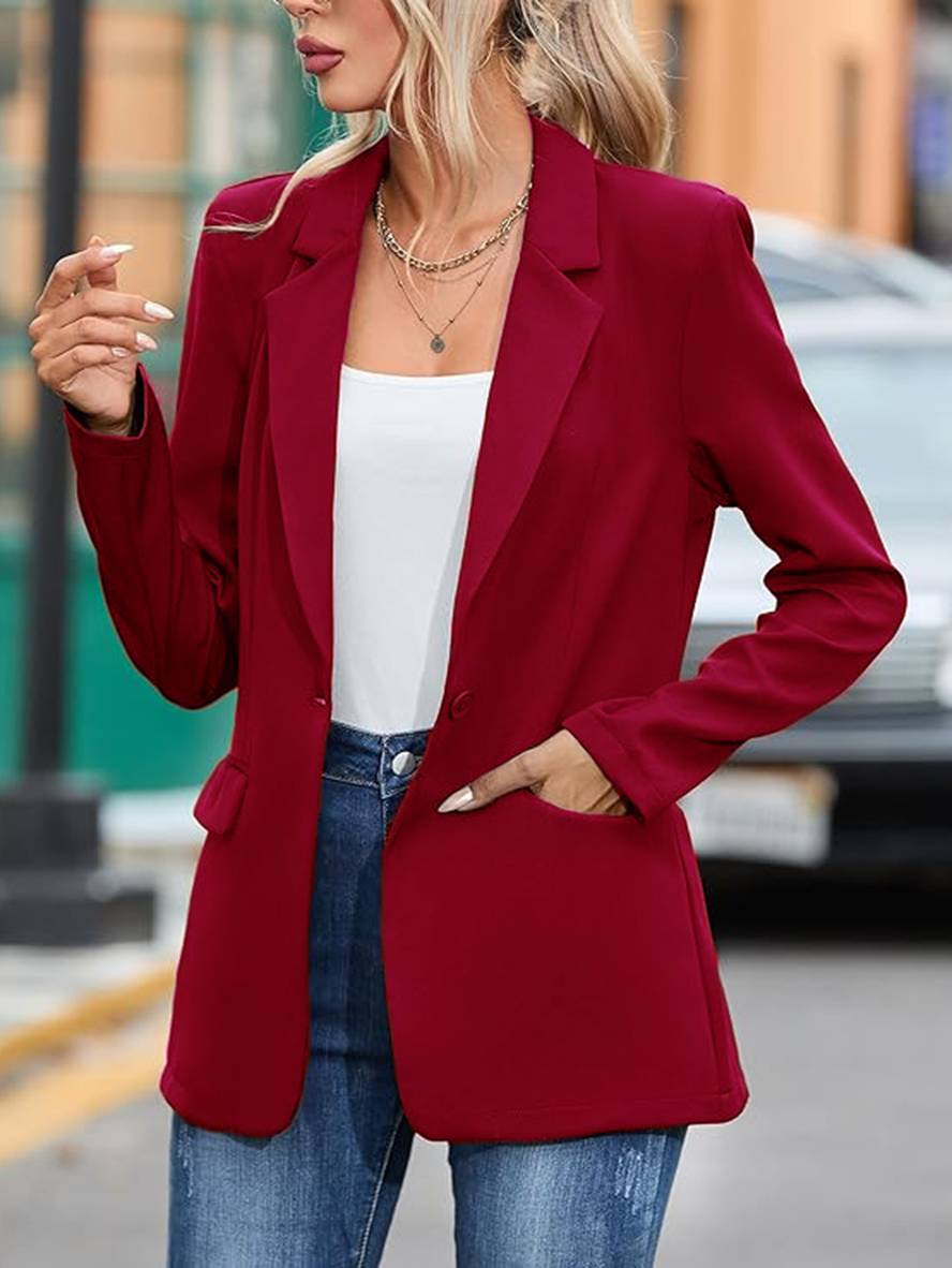 Aurohaya Belted Blazer with Pockets Women’s Mid-Length Elegant Casual Fashion Jacket