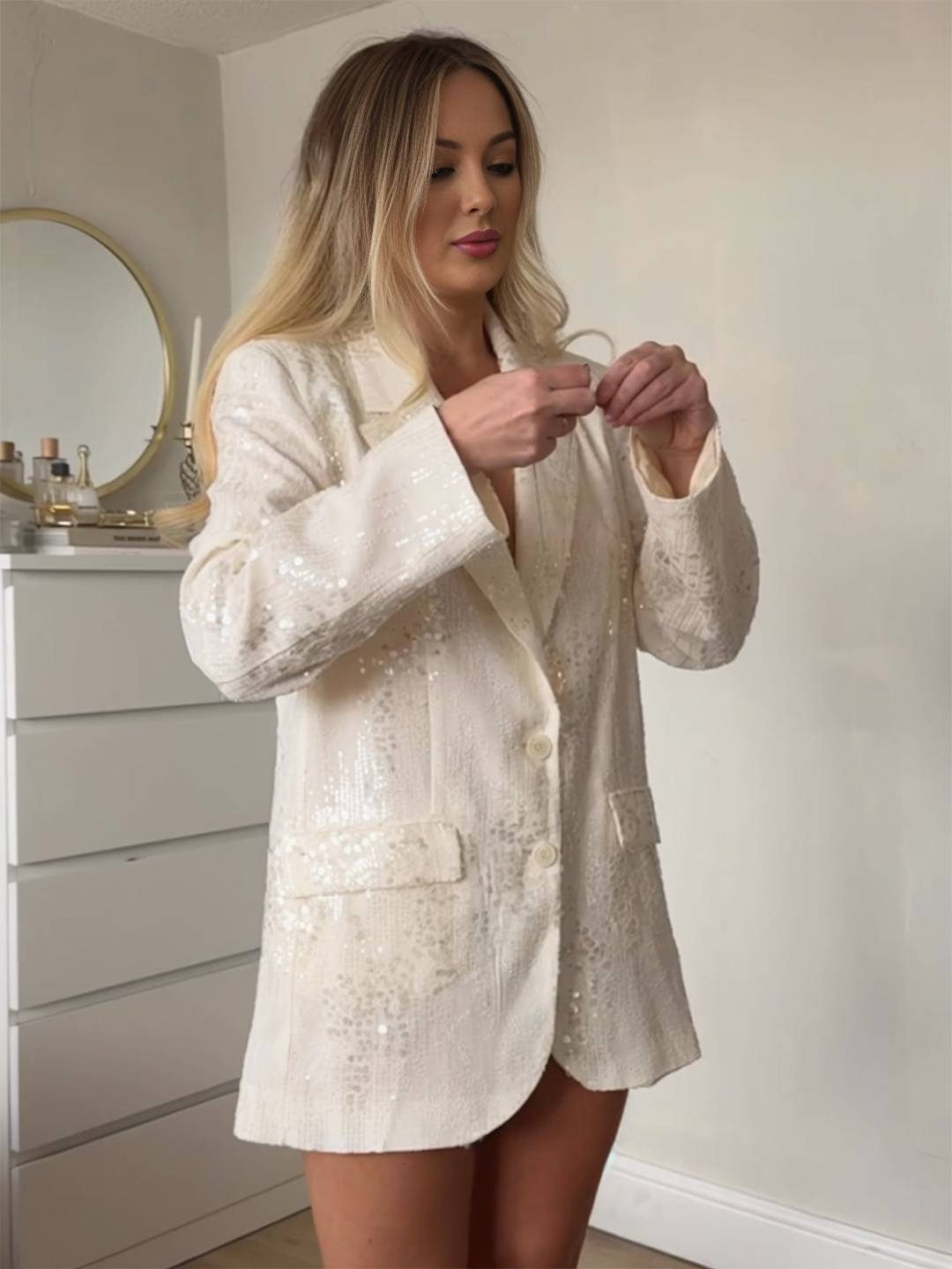 Aurohaya Women's Sequin V-Neck Blazer Jacket