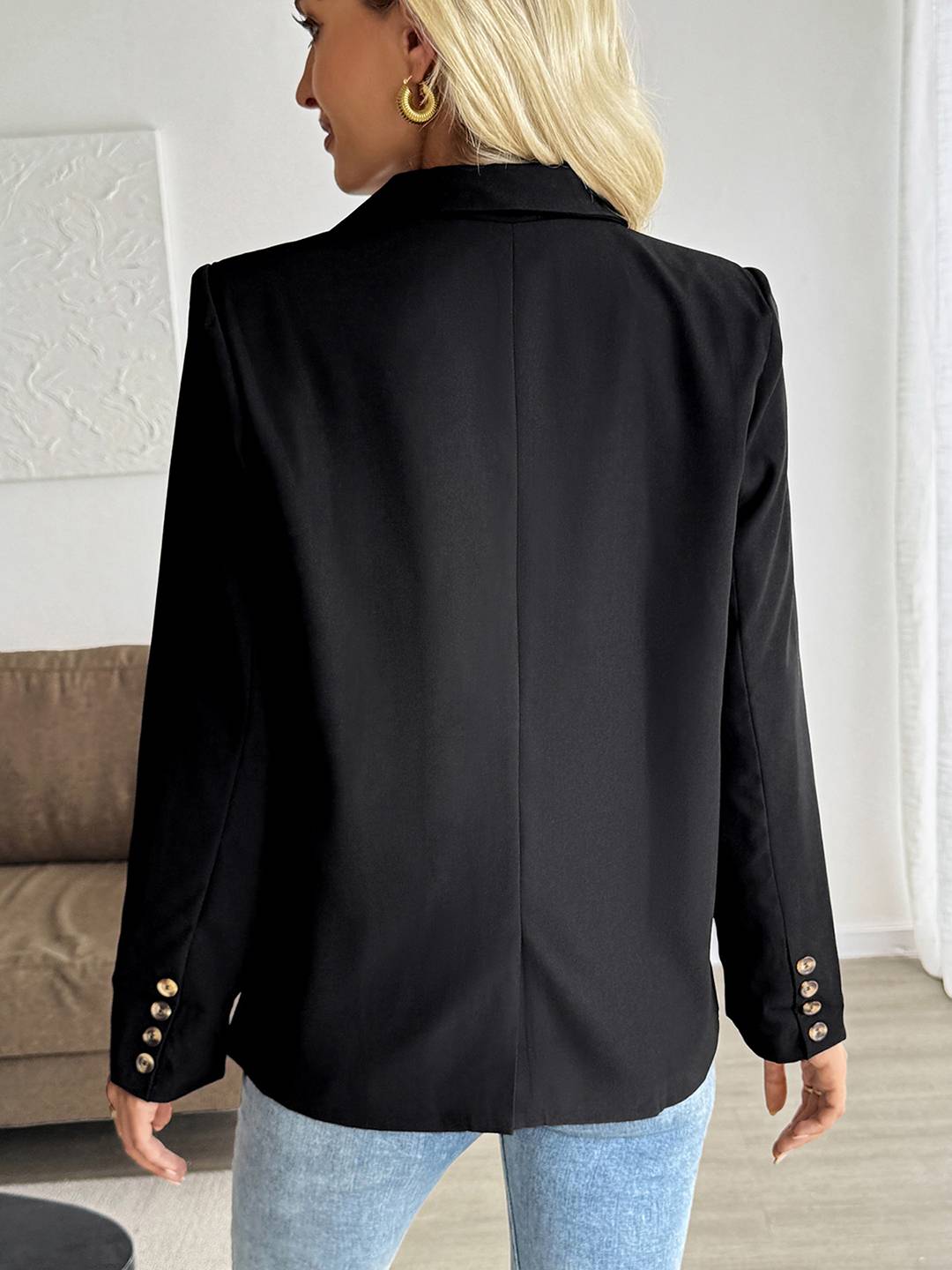 Aurohaya Women’s Blazer with Buttons and Pockets ong Sleeve Single-Breasted Lapel Casual Work Jacket