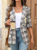 Aurohaya Women’s Plaid Blazer Button Closure Pockets Long Sleeve Cute Open Front Jacket