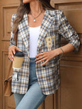 Aurohaya Women’s Plaid Blazer Button Closure Pockets Long Sleeve Cute Open Front Jacket