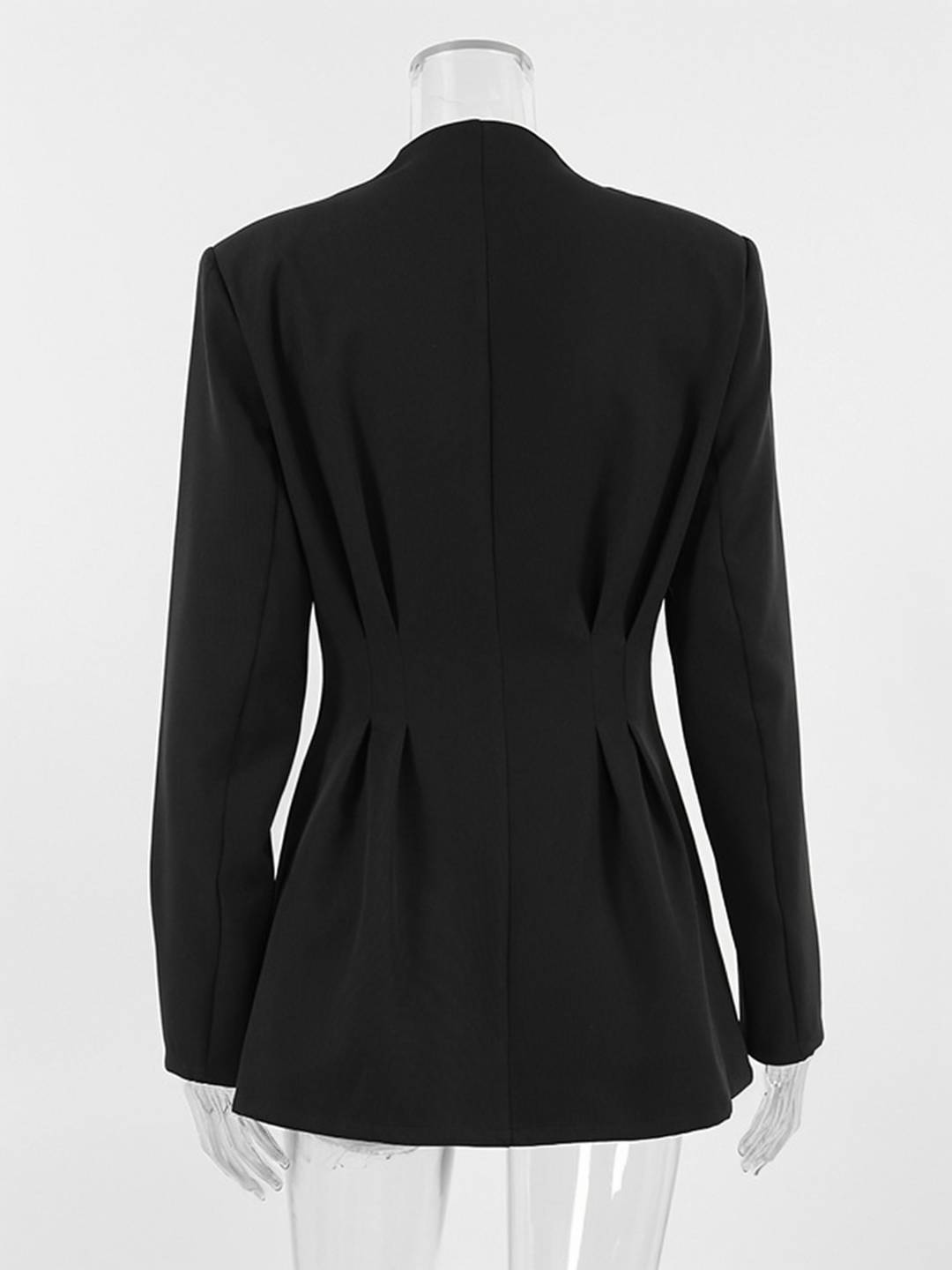 Aurohaya Women's Black Fitted Blazer Buttoned V-Neck Long Sleeve Elegant Office Jacket