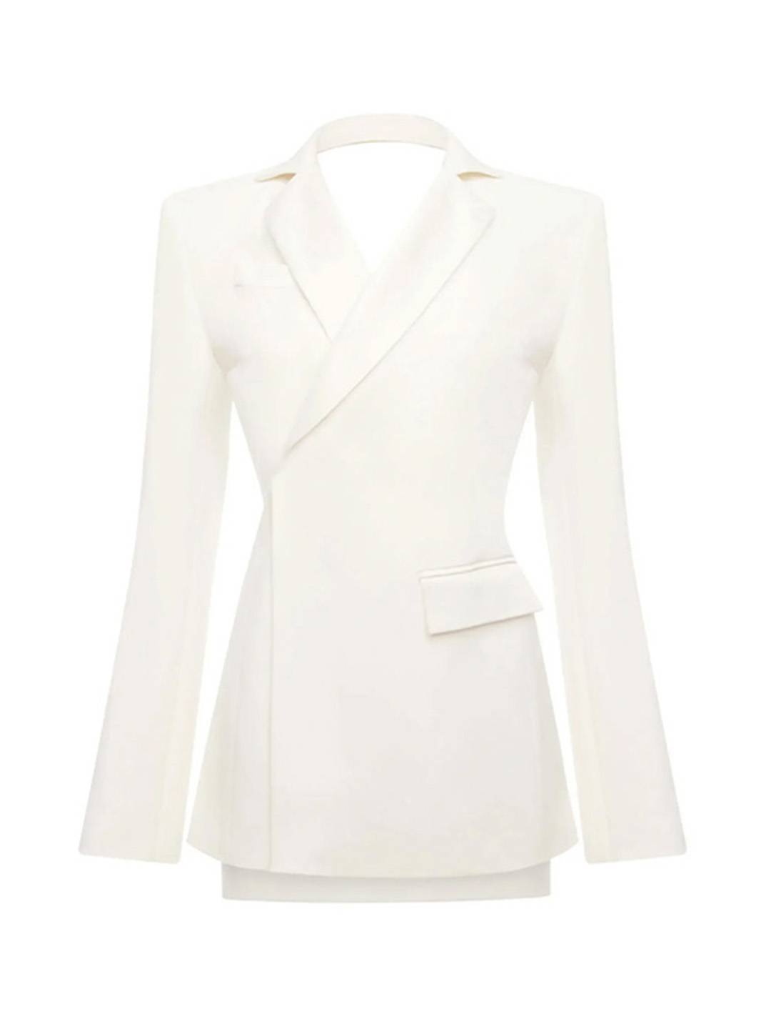 Aurohaya Women's Cutout V-Neck Blazer with Buttons Pockets Elegant Vintage Casual Office Jacket