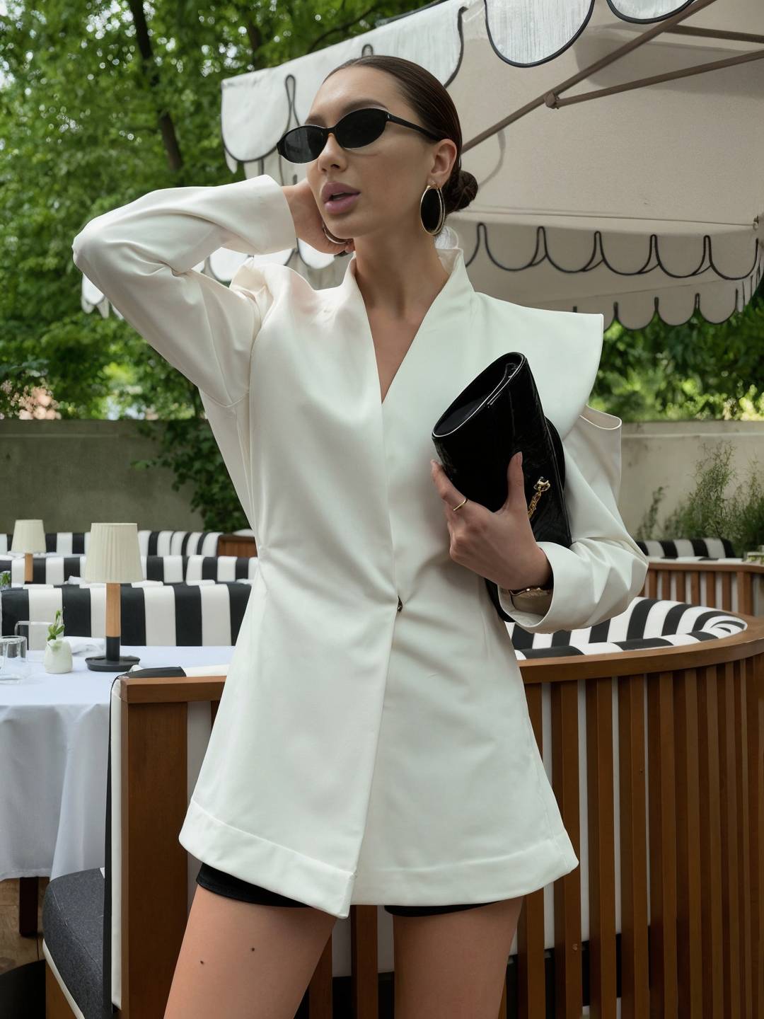 Aurohaya Women's Cutout V-Neck Blazer with Buttons Pockets Elegant Vintage Casual Office Jacket