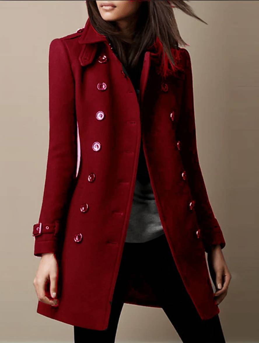 Aurohaya Elegant Wool Double Breasted Officer Coat with Lapel Collar and Long Sleeves for Women Fall Winter Fashionable Military Inspired Jacket