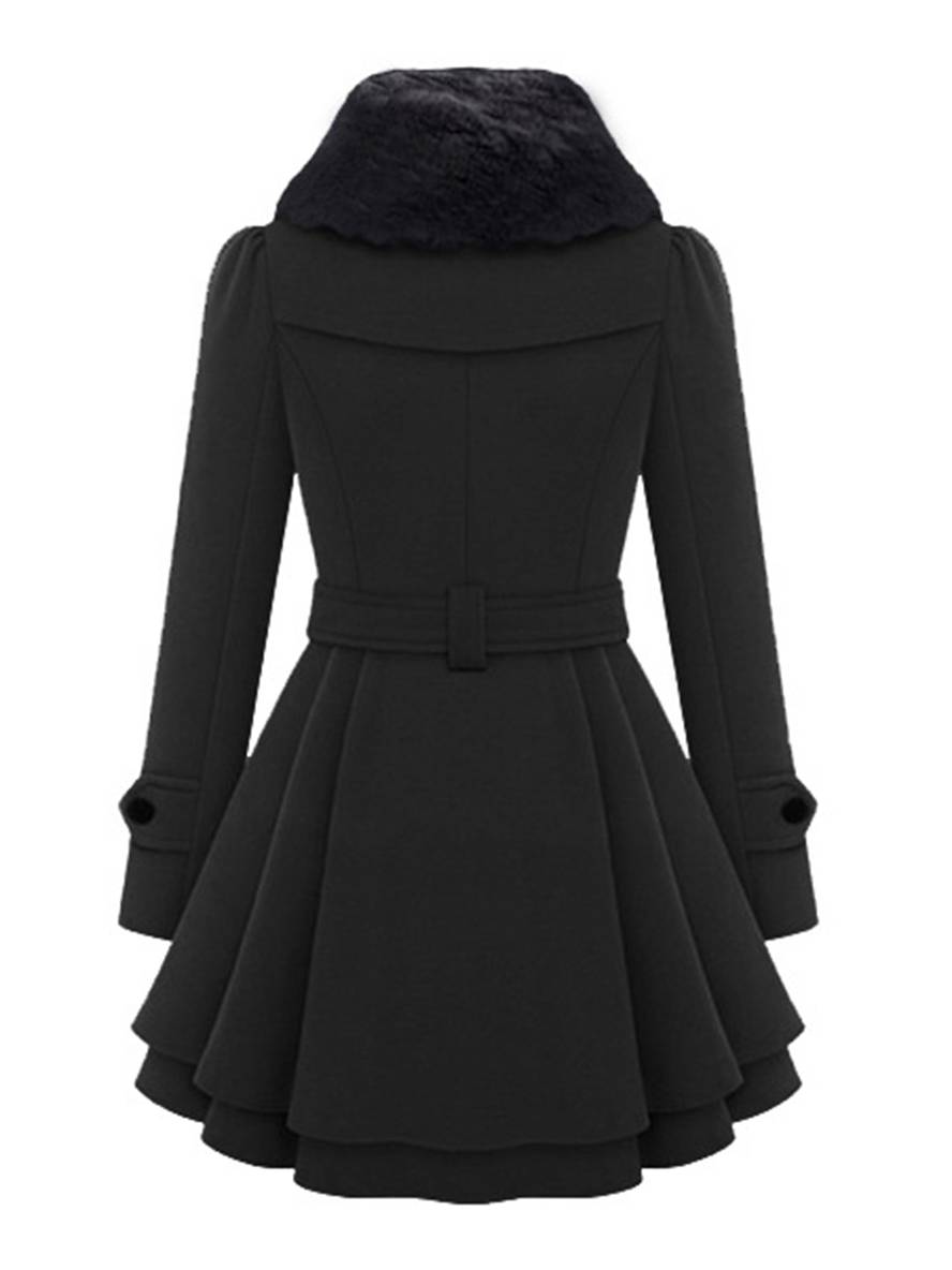 Aurohaya Elegant Double Breasted Faux Fur Collar Midi Coat with Belt for Women Winter Parka