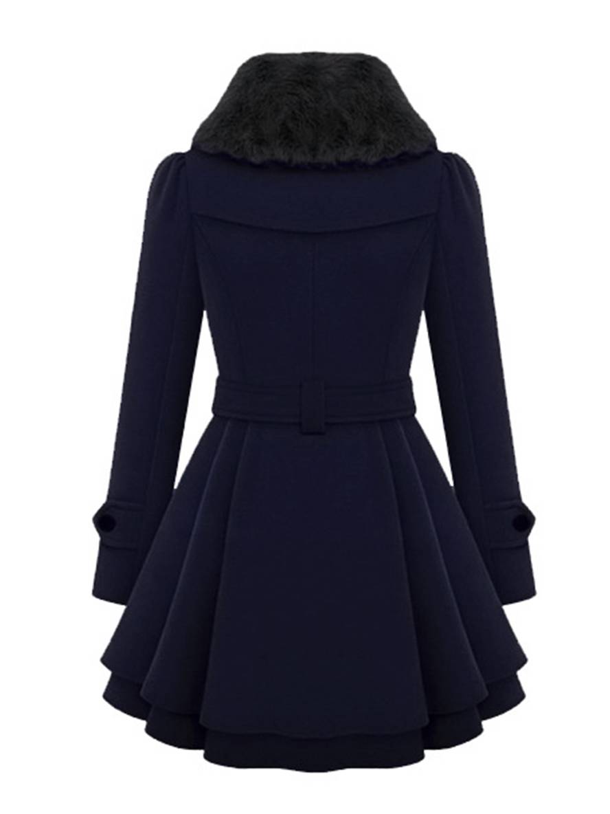 Aurohaya Elegant Double Breasted Faux Fur Collar Midi Coat with Belt for Women Winter Parka