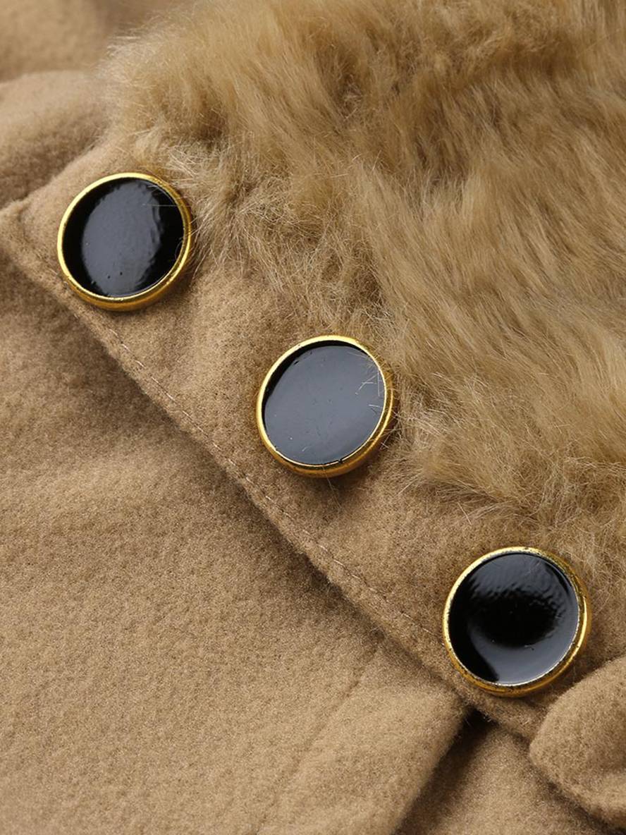 Aurohaya Elegant Double Breasted Faux Fur Collar Midi Coat with Belt for Women Winter Parka