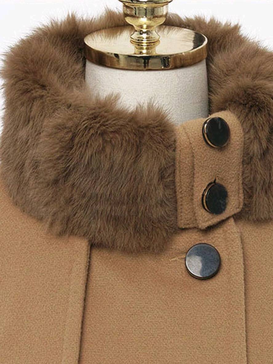 Aurohaya Elegant Double Breasted Faux Fur Collar Midi Coat with Belt for Women Winter Parka