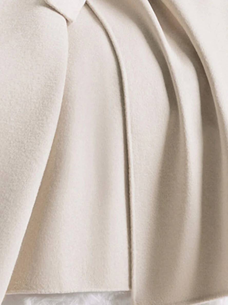Aurohaya Long Cotton Coat Belted Oversized Women’s Lapel Collar Jacket with Pockets
