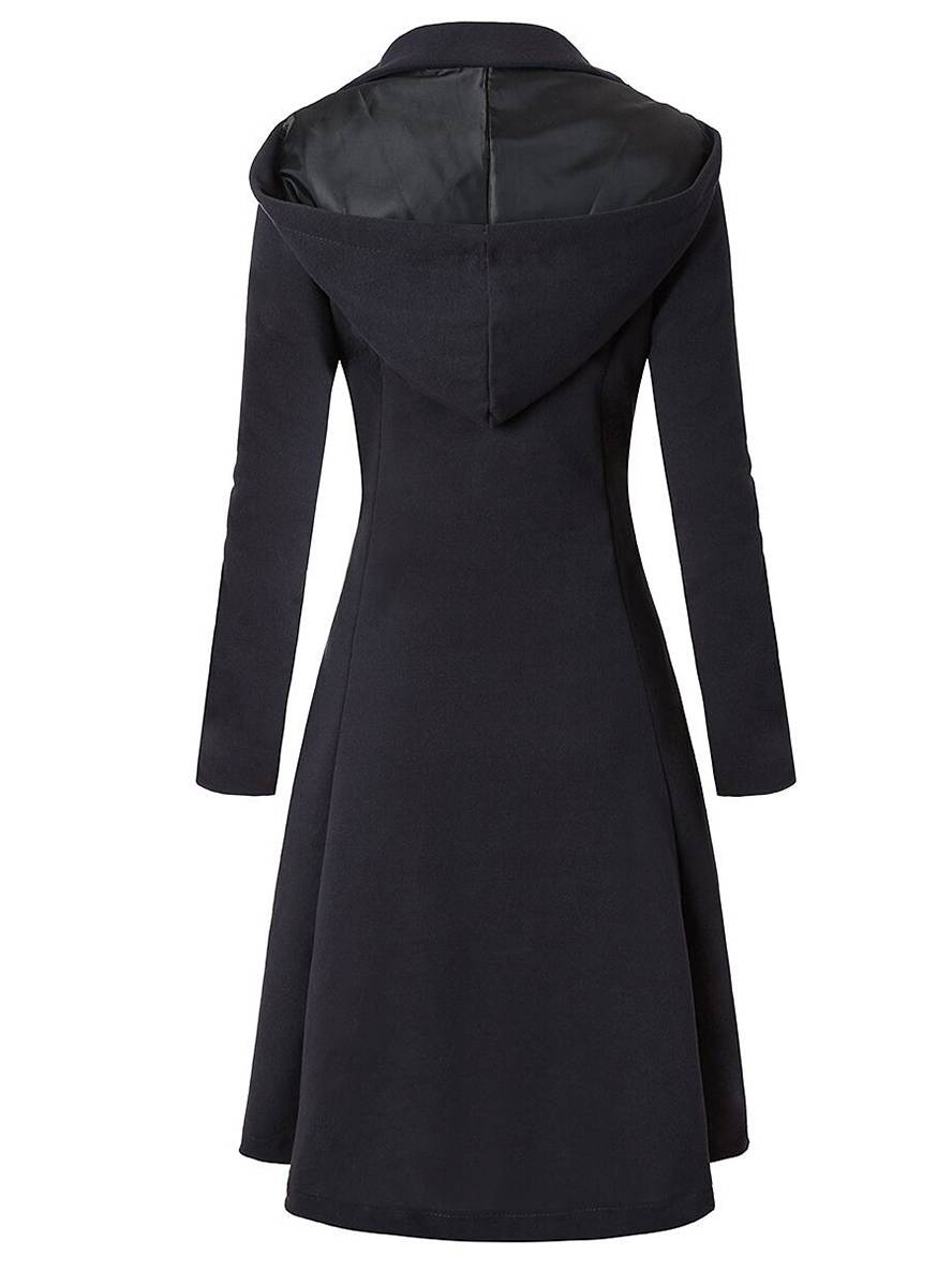 Aurohaya Hooded Wool-Look Midi Coat Elegant Button-Front Women’s Winter Jacket Plus Size