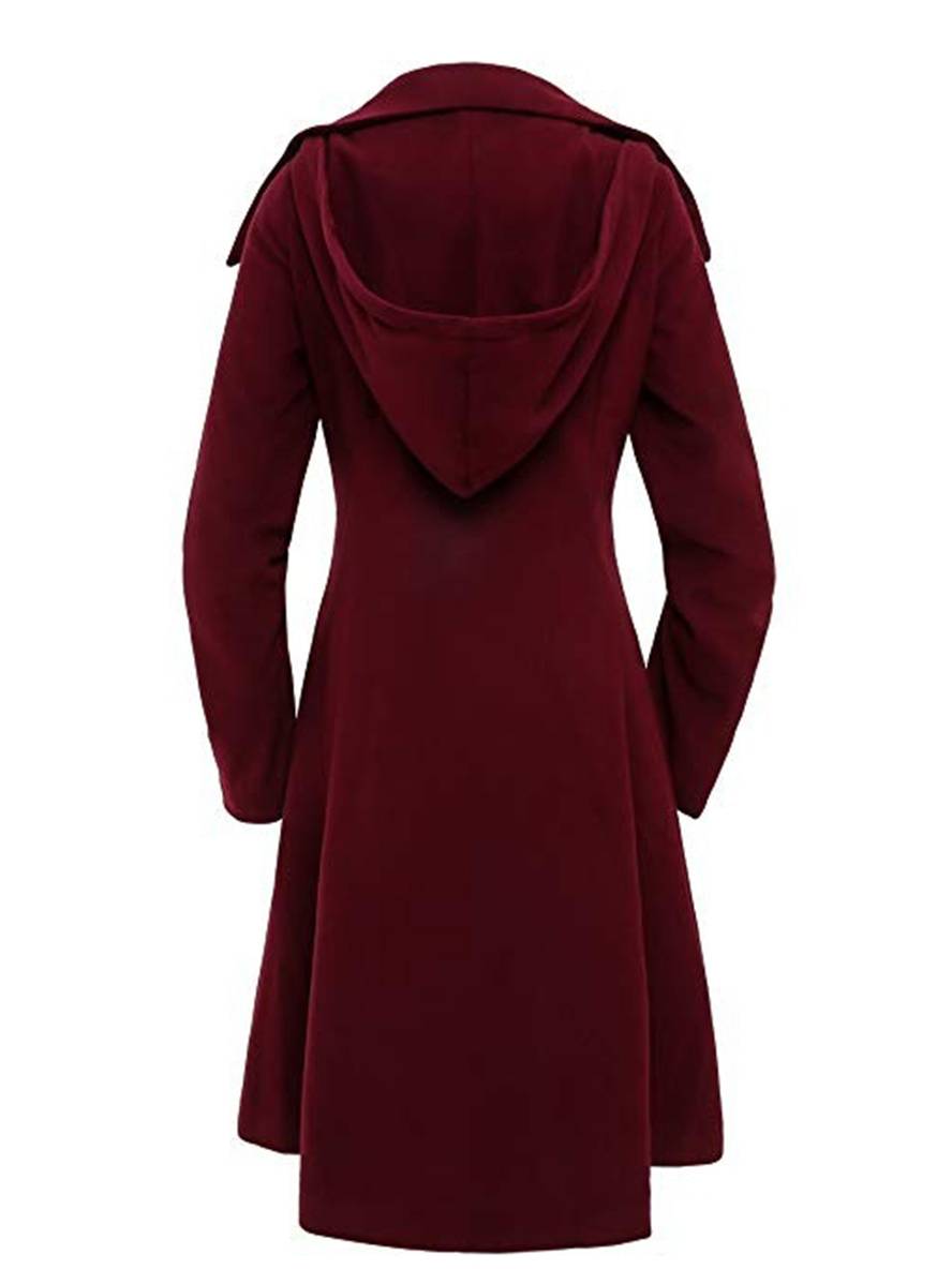 Aurohaya Hooded Wool-Look Midi Coat Elegant Button-Front Women’s Winter Jacket Plus Size
