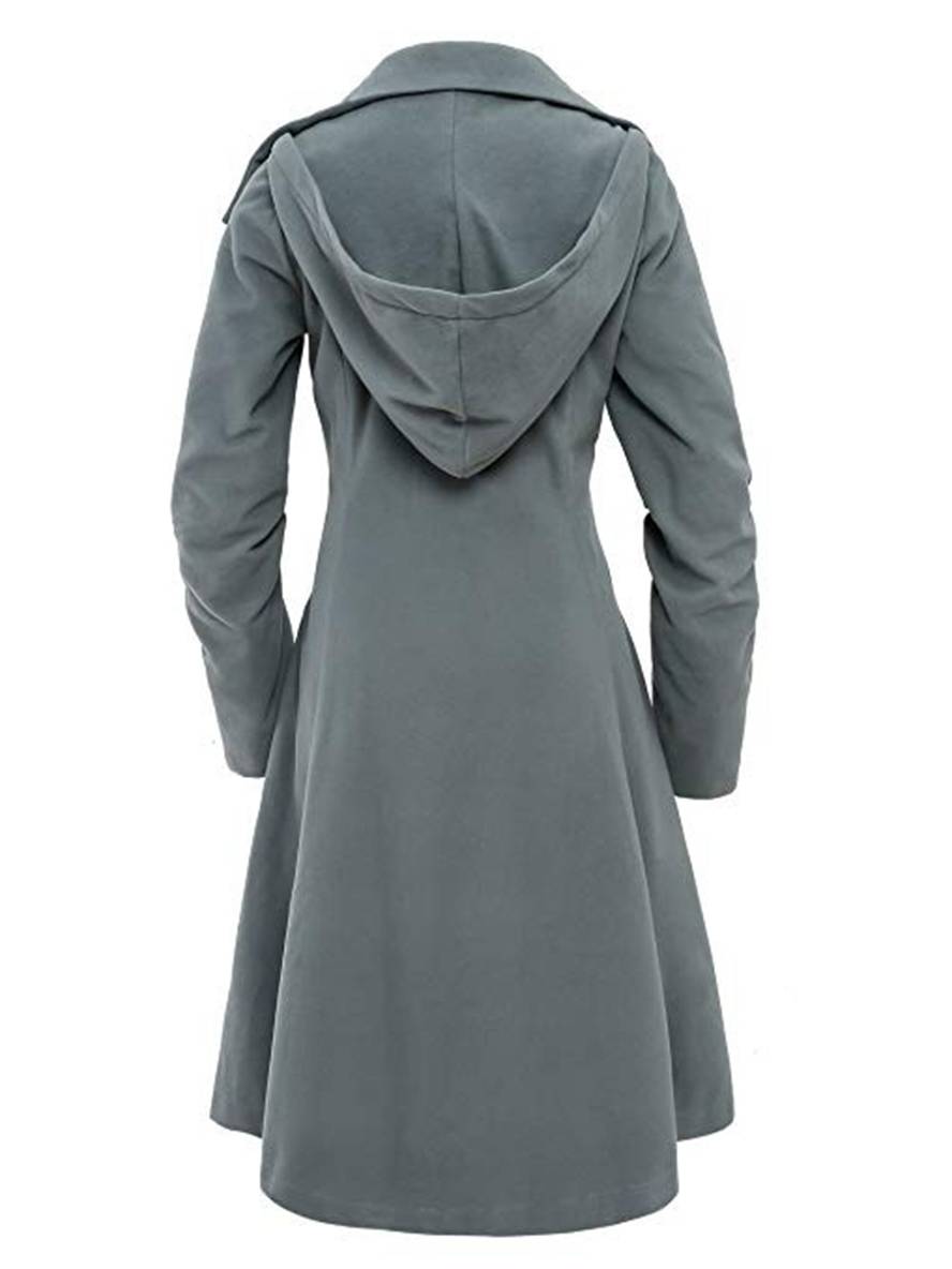 Aurohaya Hooded Wool-Look Midi Coat Elegant Button-Front Women’s Winter Jacket Plus Size