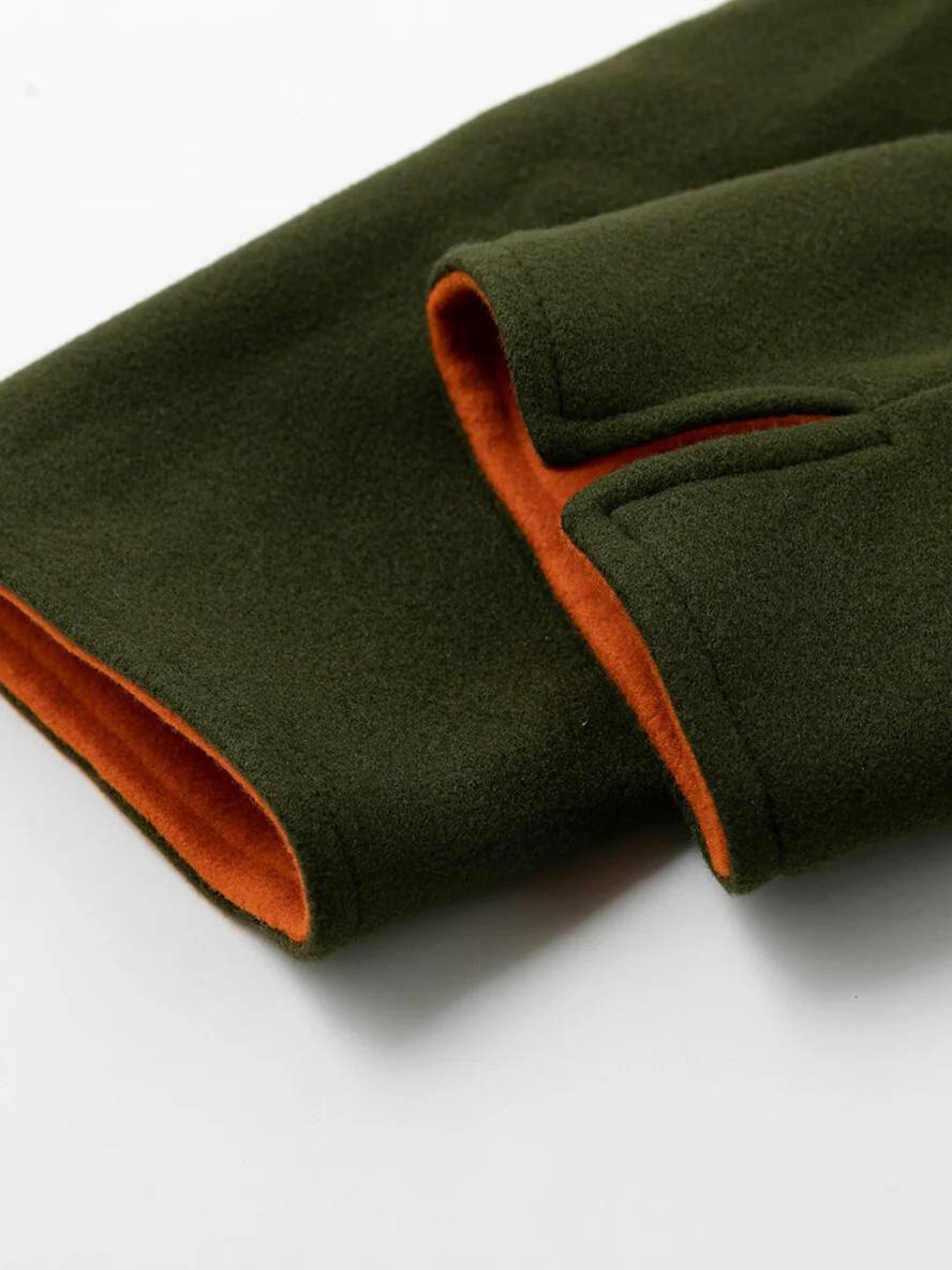 Aurohaya Vintage Wool Coat for Women, Single Breasted, High Collar, Long Sleeves Casual & Fashionable Winter Outerwear