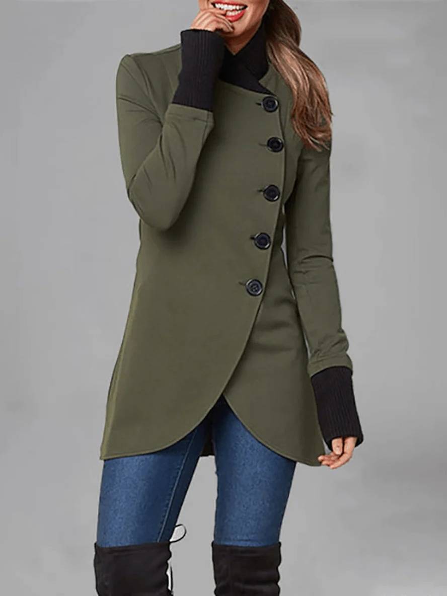Aurohaya Everyday Women’s Winter Coat with Button Closure, Split Hem & Stand Collar Casual Fashion Outerwear