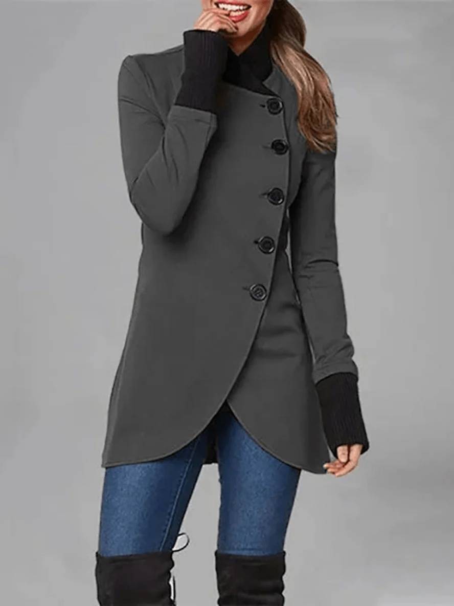 Aurohaya Everyday Women’s Winter Coat with Button Closure, Split Hem & Stand Collar Casual Fashion Outerwear