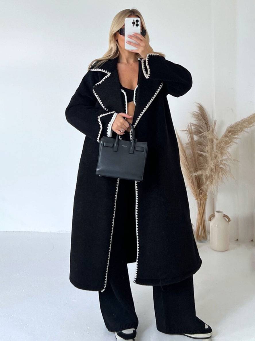 Aurohaya Long Wool Coat for Women Oversized Elegant Winter Jacket