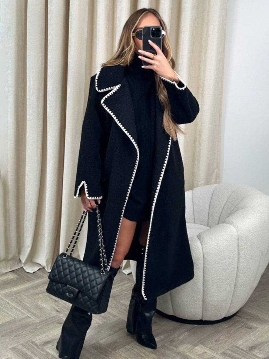 Aurohaya Long Wool Coat for Women Oversized Elegant Winter Jacket