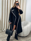 Aurohaya Long Wool Coat for Women Oversized Elegant Winter Jacket