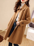 Aurohaya Mid Length Wool Coat for Women Elegant Casual Jacket
