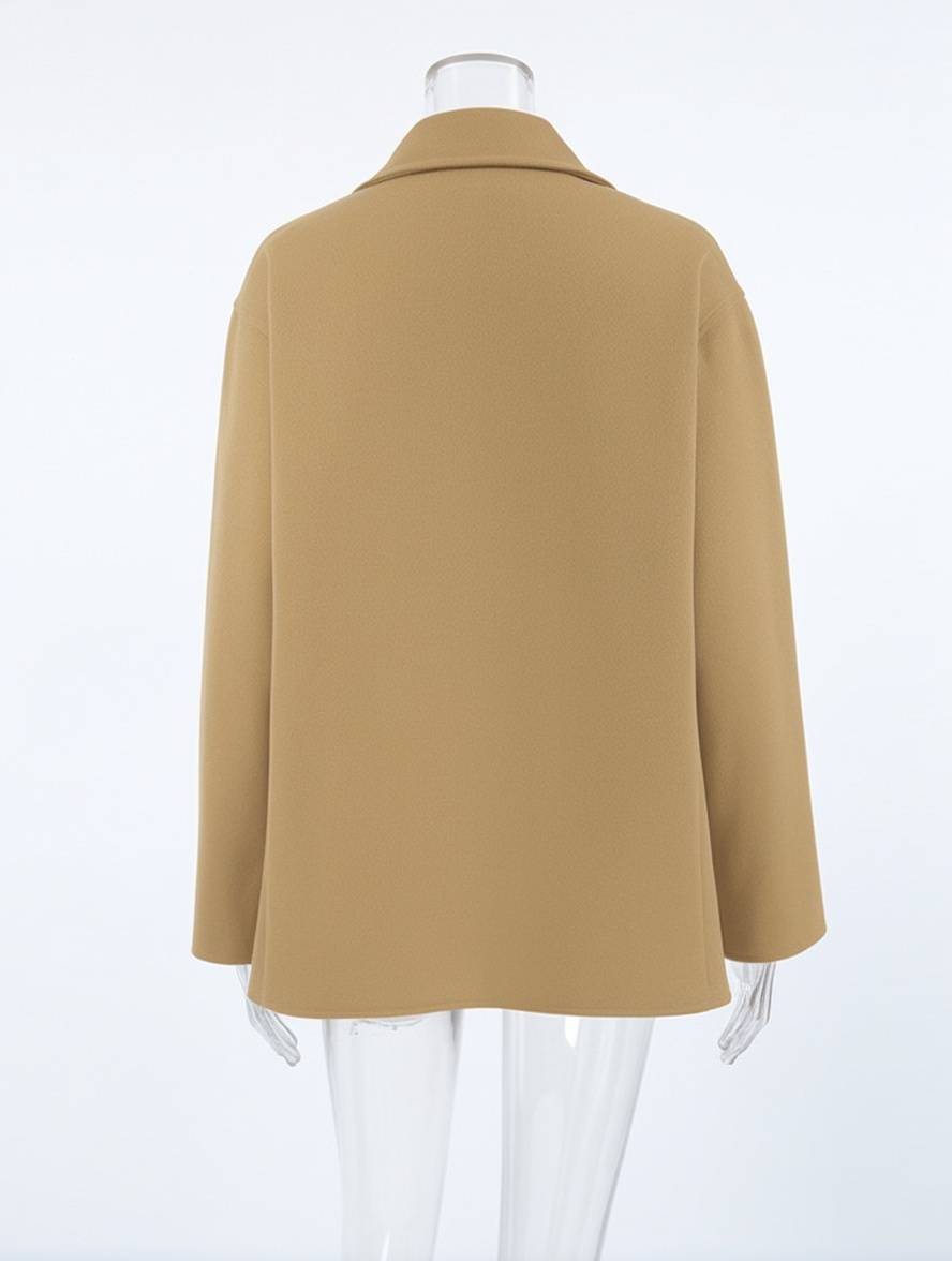Aurohaya Elegant Woolen Double Breasted Coat for Women Casual & Chic Fall/Winter Outerwear