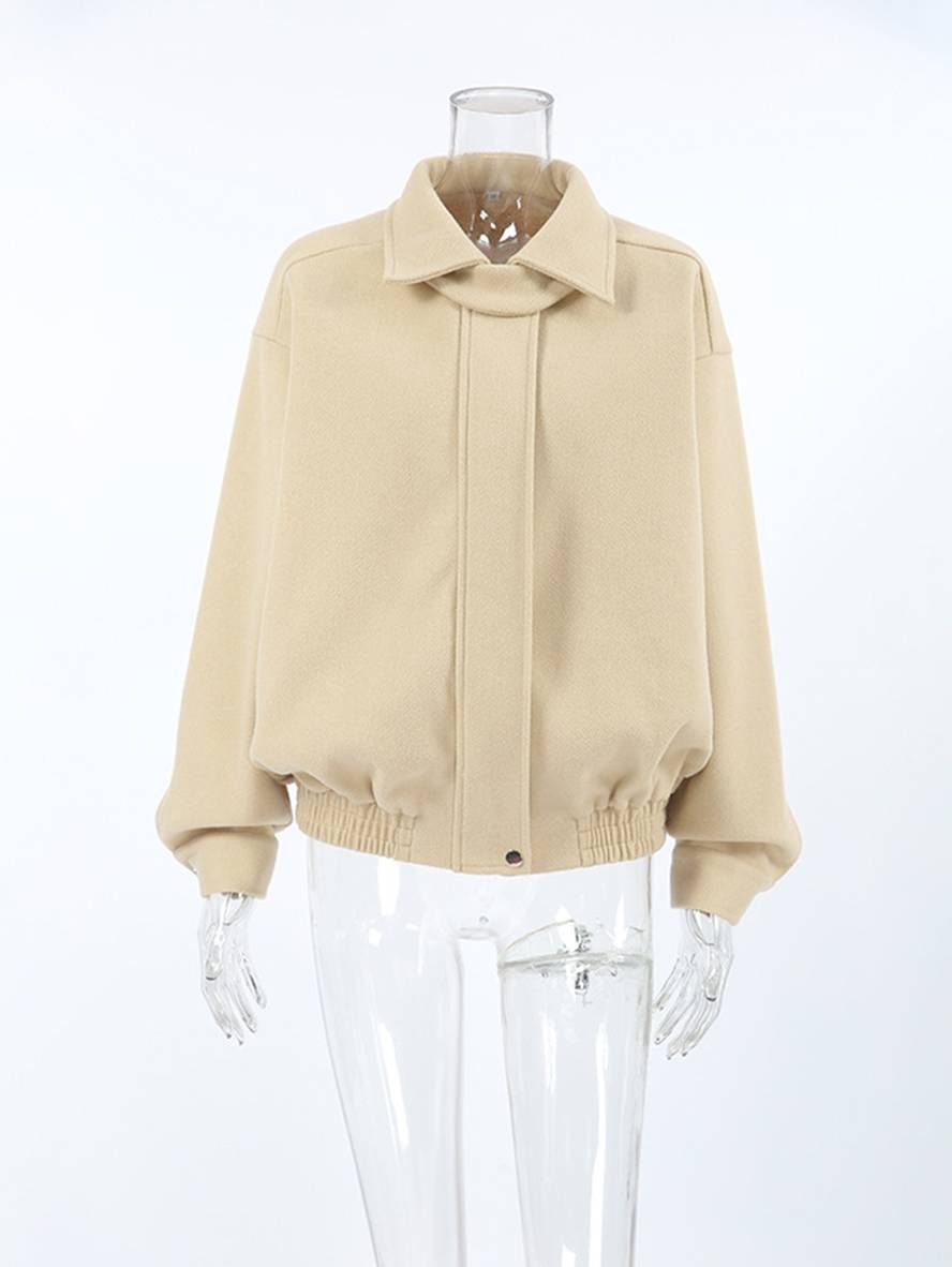 Aurohaya Elegant Oversized Wool Coat with Lapel Collar & Drop Shoulder for Women Casual Fall/Winter Outerwear