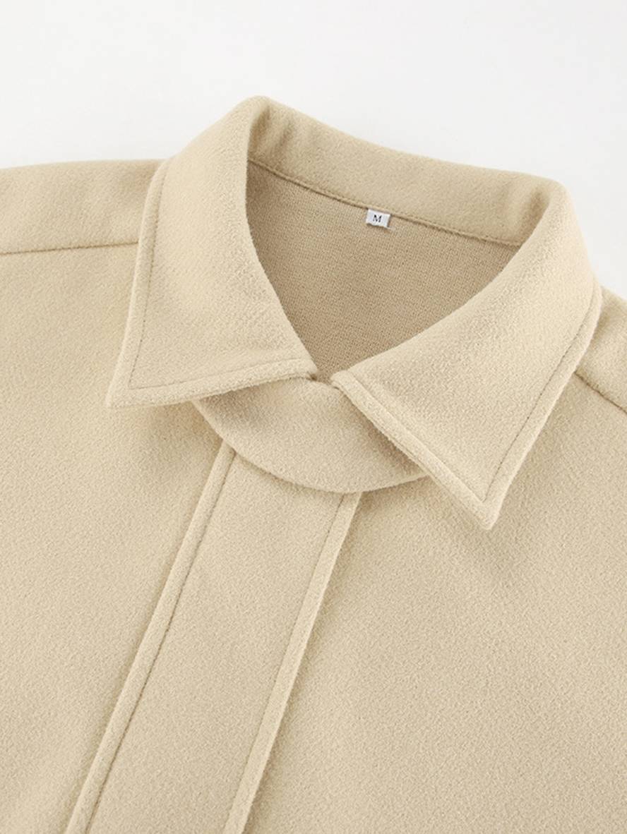 Aurohaya Elegant Oversized Wool Coat with Lapel Collar & Drop Shoulder for Women Casual Fall/Winter Outerwear