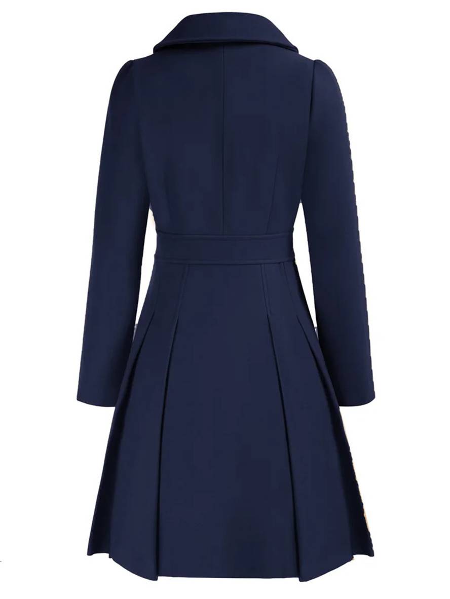 Aurohaya Elegant Double Breasted Wool Coat with Pockets & Lapel Collar for Women Casual & Chic Fall/Winter Outerwear