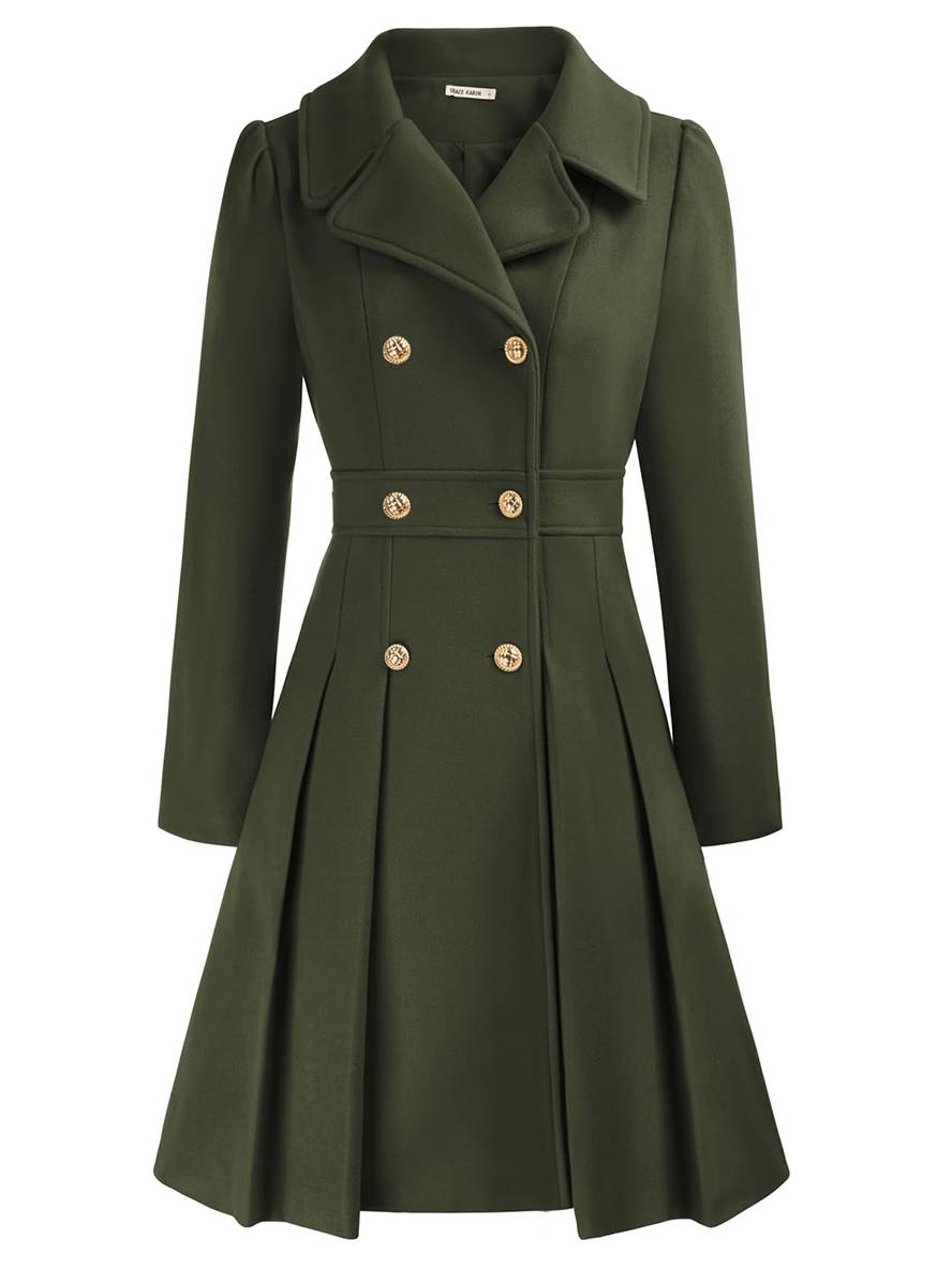 Aurohaya Elegant Double Breasted Wool Coat with Pockets & Lapel Collar for Women Casual & Chic Fall/Winter Outerwear