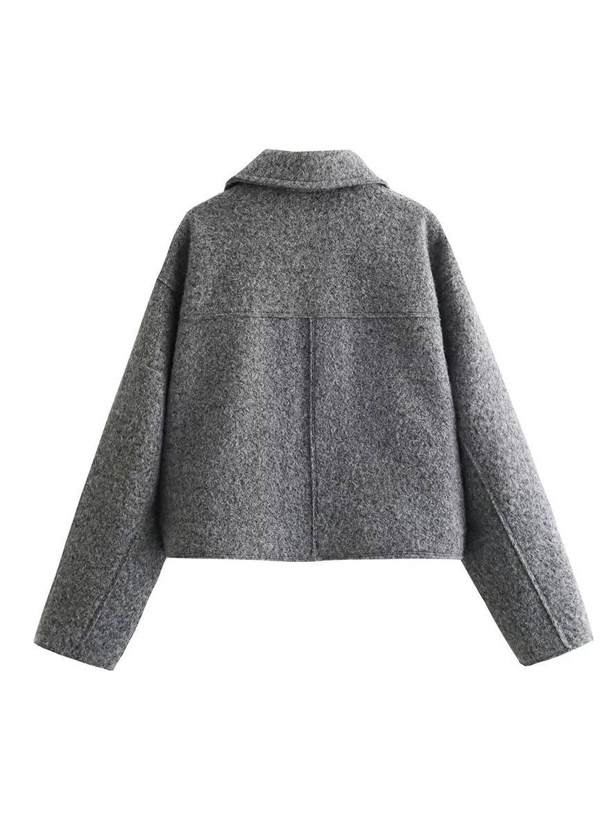 Aurohaya Elegant Colorblock Short Jacket with Zipper & Pockets for Women Casual Fall/Winter Outerwear
