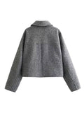 Aurohaya Elegant Colorblock Short Jacket with Zipper & Pockets for Women Casual Fall/Winter Outerwear