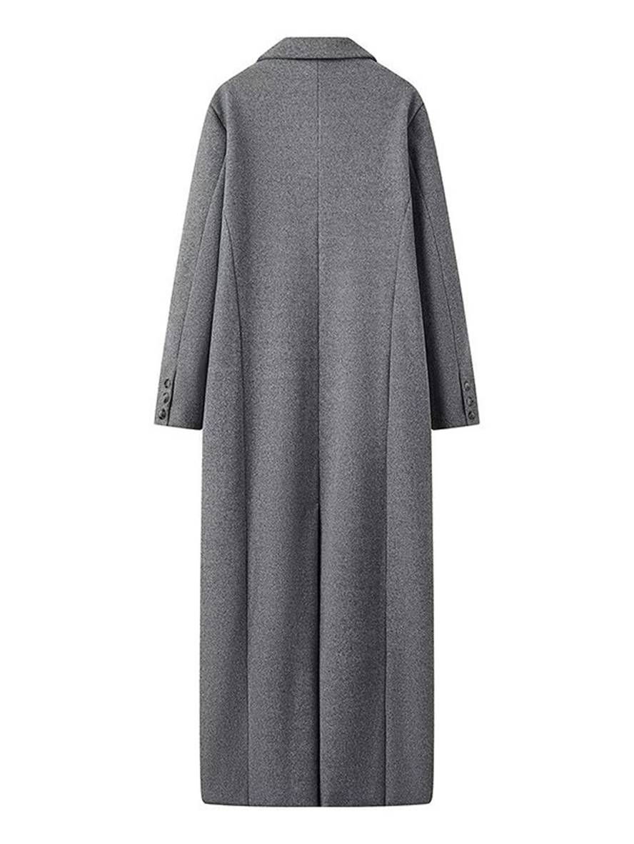 Elegant Double Breasted Wool Coat with Pockets, Lapel Collar & Long Sleeves for Women Oversized Casual Outerwear