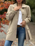 Aurohaya Elegant Women's Wool Coat with Bowtie, Double Breasted, Pockets, and Reversible Collar Casual and Stylish Autumn Winter Jacket
