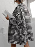 Aurohaya Houndstooth Mid-Length Coat Double-Breasted Women’s Wool-Look Jacket