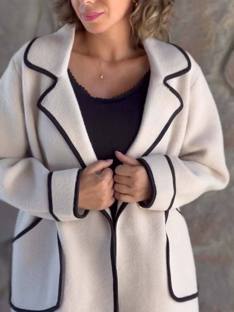 Aurohaya Oversized Wool Coat for Women Long Sleeve Buttoned Pocket Winter Jacket
