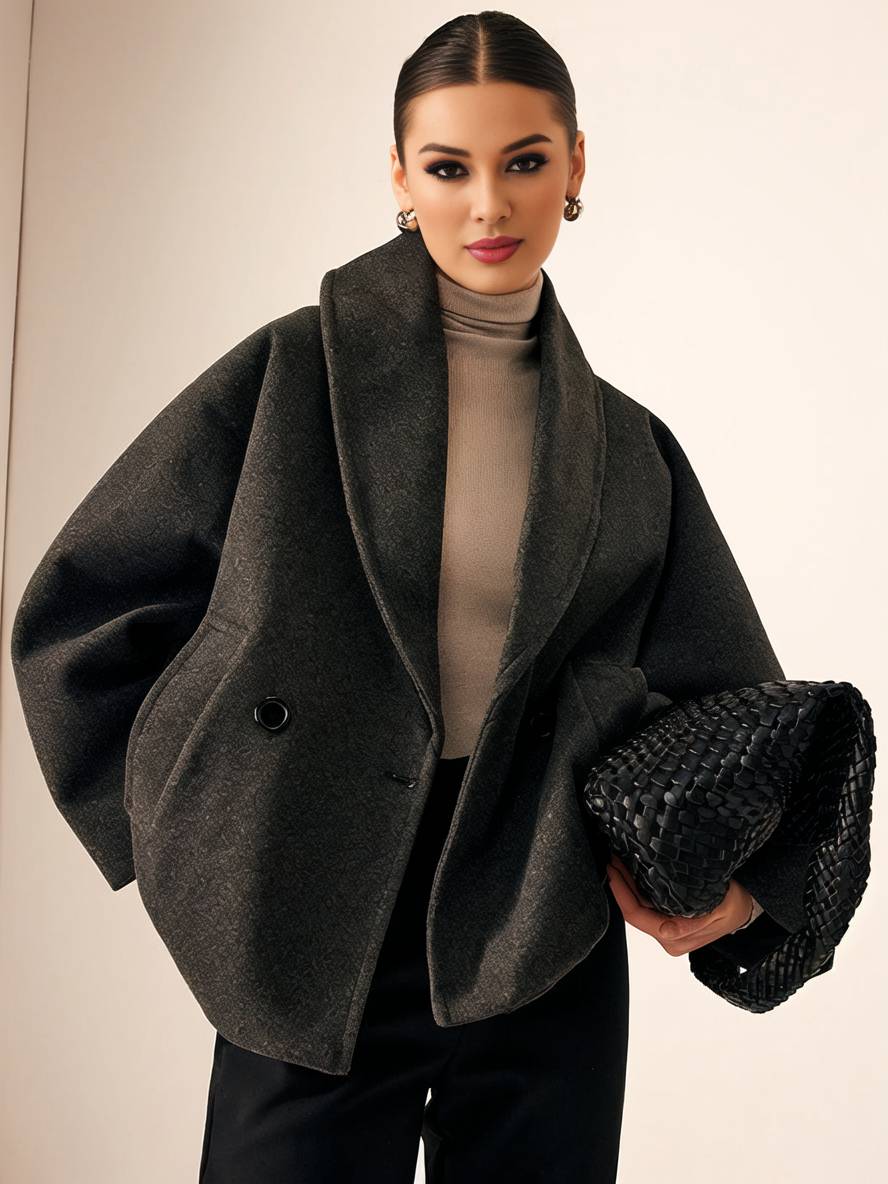 Aurohaya Women’s Wool Blend Coat with Buttons & Pockets Oversized Casual Chic Blazer for Fall Winter