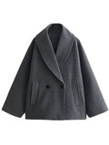 Aurohaya Women’s Wool Blend Coat with Buttons & Pockets Oversized Casual Chic Blazer for Fall Winter