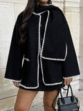 Aurohaya Short Wool Coat with Scarf, Button Closure & Pockets for Women Elegant Casual Winter Jacket